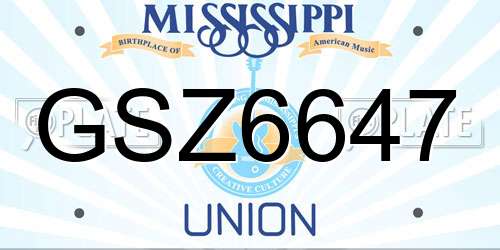 GSZ6647 Mississippi License Plate
