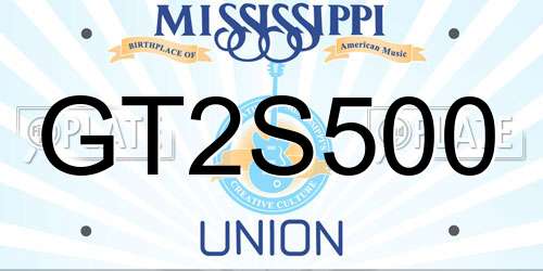 GT2S500 Mississippi License Plate