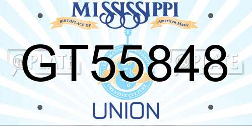GT55848 Mississippi License Plate