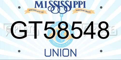 GT58548 Mississippi License Plate