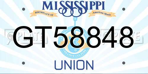 GT58848 Mississippi License Plate
