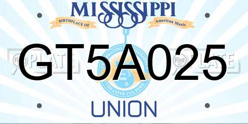 GT5A025 Mississippi License Plate