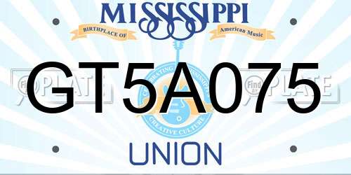 GT5A075 Mississippi License Plate
