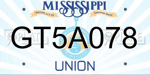 GT5A078 Mississippi License Plate