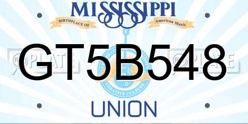 GT5B548 Mississippi License Plate