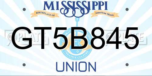 GT5B845 Mississippi License Plate