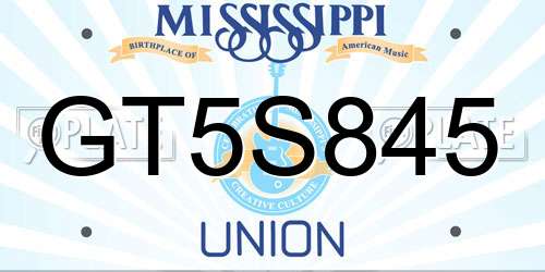 GT5S845 Mississippi License Plate