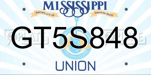 GT5S848 Mississippi License Plate