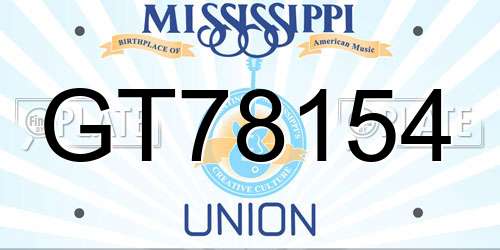 GT78154 Mississippi License Plate