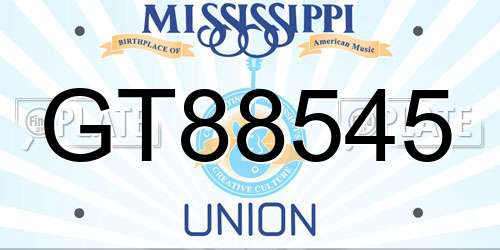 GT88545 Mississippi License Plate