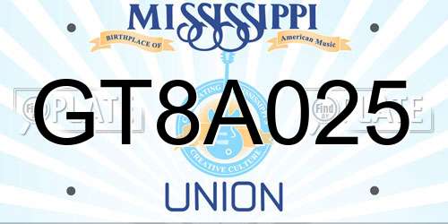 GT8A025 Mississippi License Plate