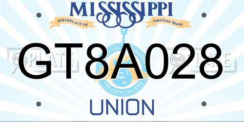 GT8A028 Mississippi License Plate