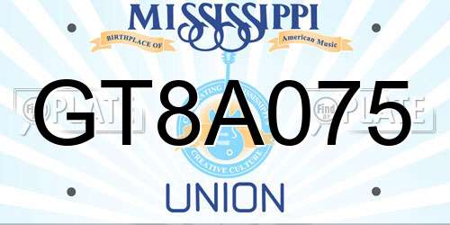 GT8A075 Mississippi License Plate