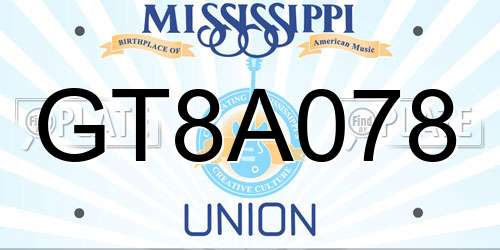 GT8A078 Mississippi License Plate