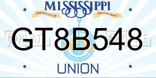 GT8B548 Mississippi License Plate
