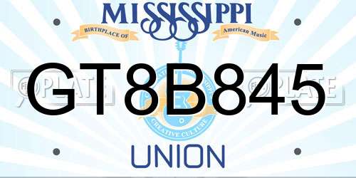 GT8B845 Mississippi License Plate
