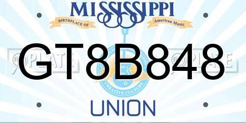 GT8B848 Mississippi License Plate