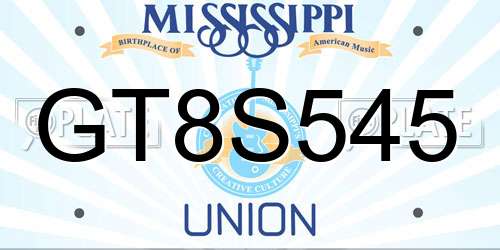 GT8S545 Mississippi License Plate