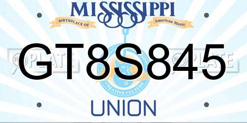 GT8S845 Mississippi License Plate