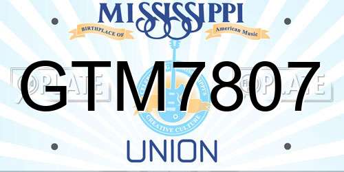 GTM7807 Mississippi License Plate