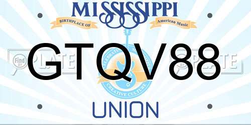 GTQV88 Mississippi License Plate