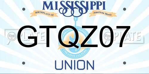 GTQZ07 Mississippi License Plate