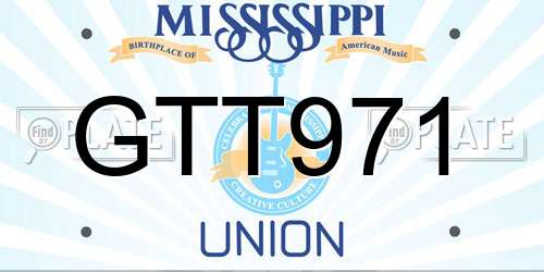 GTT971 Mississippi License Plate