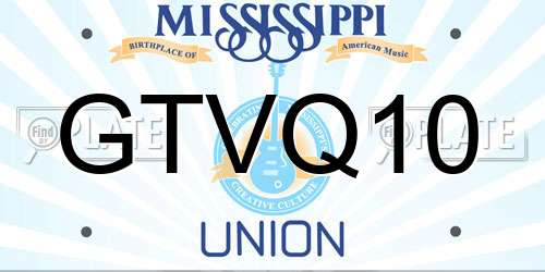 GTVQ10 Mississippi License Plate