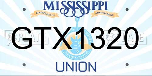 GTX1320 Mississippi License Plate