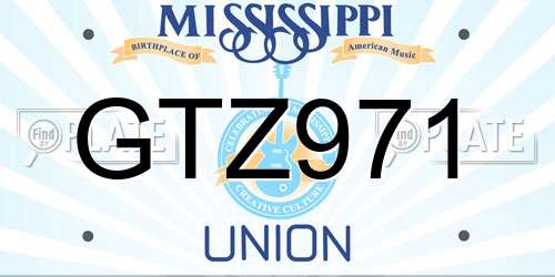 GTZ971 Mississippi License Plate