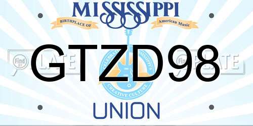 GTZD98 Mississippi License Plate