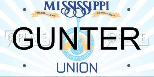 GUNTER Mississippi License Plate
