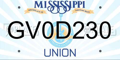 GV0D230 Mississippi License Plate