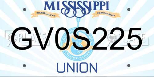 GV0S225 Mississippi License Plate