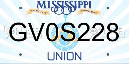 GV0S228 Mississippi License Plate