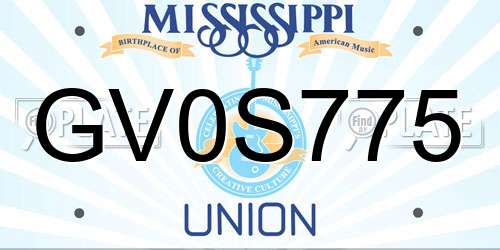 GV0S775 Mississippi License Plate