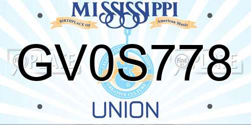 GV0S778 Mississippi License Plate