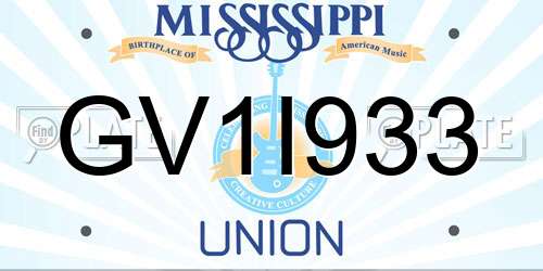 GV1I933 Mississippi License Plate