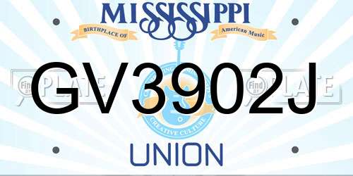 GV3902J Mississippi License Plate