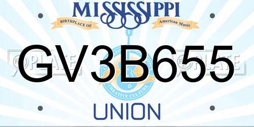 GV3B655 Mississippi License Plate