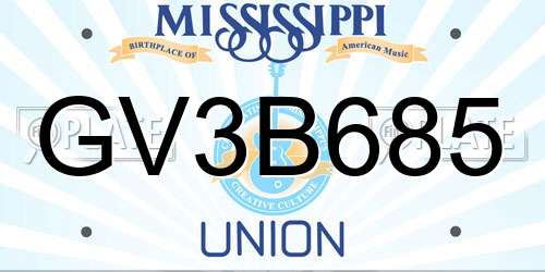 GV3B685 Mississippi License Plate