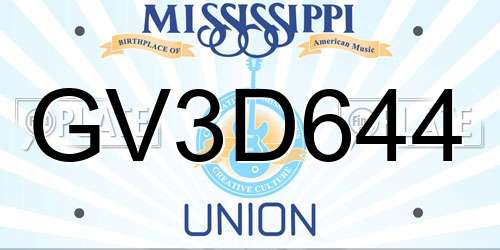 GV3D644 Mississippi License Plate