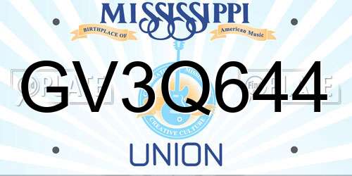 GV3Q644 Mississippi License Plate