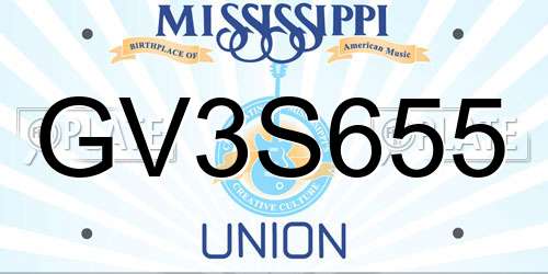 GV3S655 Mississippi License Plate