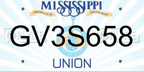 GV3S658 Mississippi License Plate