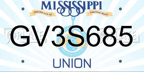 GV3S685 Mississippi License Plate