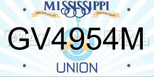 GV4954M Mississippi License Plate