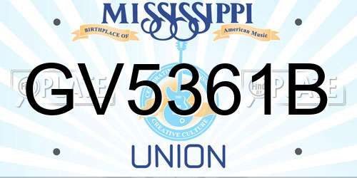 GV5361B Mississippi License Plate
