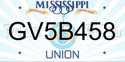 GV5B458 Mississippi License Plate