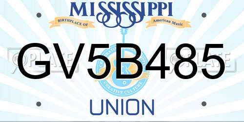 GV5B485 Mississippi License Plate